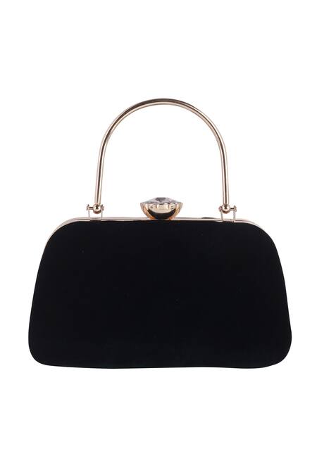 Nazaakat By Samara Singh_Black Embroidery, Crystals Clutch With Detachable Sling _at_Aza_Fashions