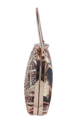 Nazaakat By Samara Singh_Brown Embroidery, Beads, Crystals, Chains Pattern Clutch With Sling _Online_at_Aza_Fashions
