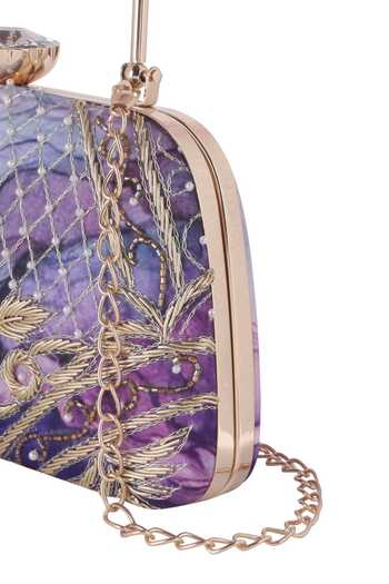 Nazaakat By Samara Singh_Purple Embroidery, Beads, Crystals, Sequins And Pearl Embellished Clutch _at_Aza_Fashions