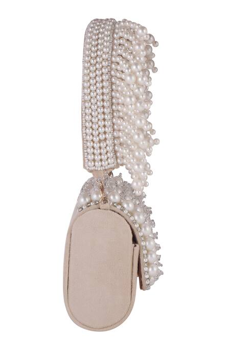 Nazaakat By Samara Singh_Cream Pearls, Crystals And Embellished Flap Bag _Online_at_Aza_Fashions