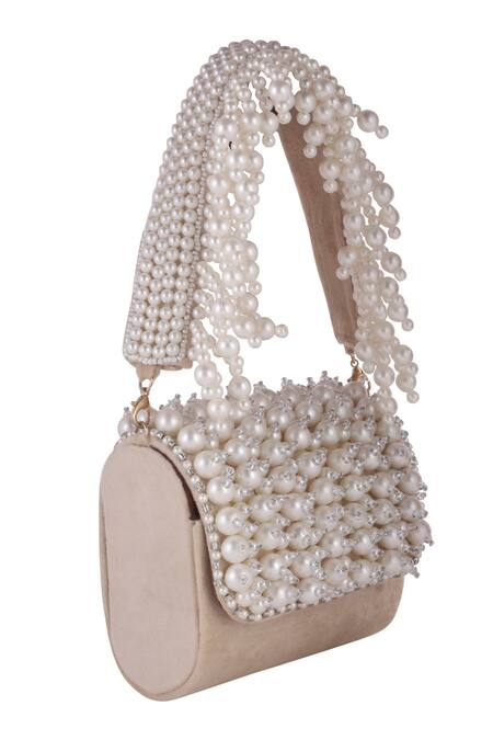Buy_Nazaakat By Samara Singh_Cream Pearls, Crystals And Embellished Flap Bag _Online_at_Aza_Fashions