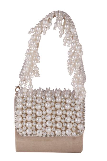 Nazaakat By Samara Singh_Cream Pearls, Crystals And Embellished Flap Bag _at_Aza_Fashions