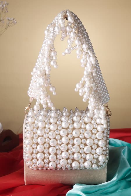 Nazaakat By Samara Singh Pearl & Crystal Embellished Flap Bag 