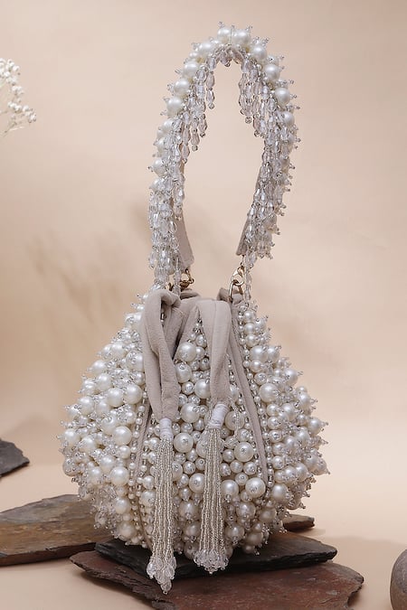 Nazaakat By Samara Singh Pearl & Crystal Embellished Lotus Potli 