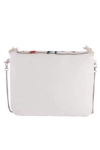 Nazaakat By Samara Singh White Beads, Sequins, Fringe Beaded Floral Embroidered Boho Bag Online at Aza Fashions Nazaakat By Samara Singh_White Beads, Sequins, Fringe Beaded Floral Embroidered Boho Bag _Online_at_Aza_Fashions