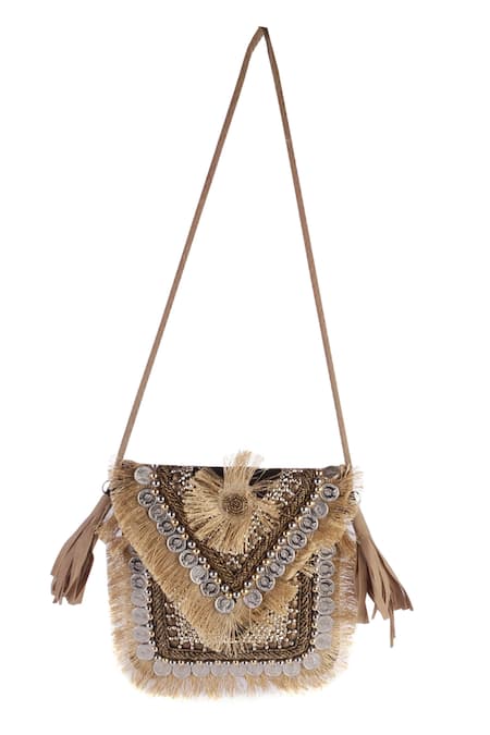 Nazaakat By Samara Singh Coin & Beaded Fringe Boho Bag