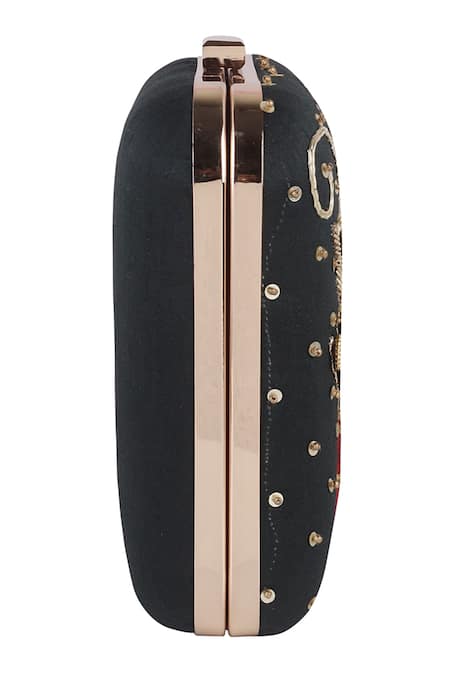 Nazaakat By Samara Singh_Black Sequins, Embroidery, Beads Floral Motif Clutch _at_Aza_Fashions