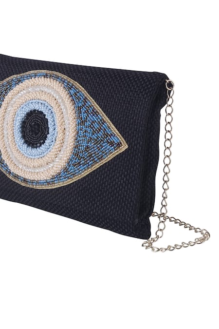 Shop_Nazaakat By Samara Singh_Black Beads Evil Eye Flap Bag _Online_at_Aza_Fashions