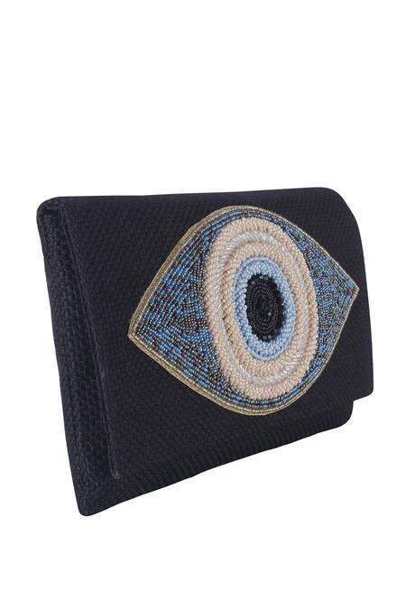 Buy_Nazaakat By Samara Singh_Black Beads Evil Eye Flap Bag 