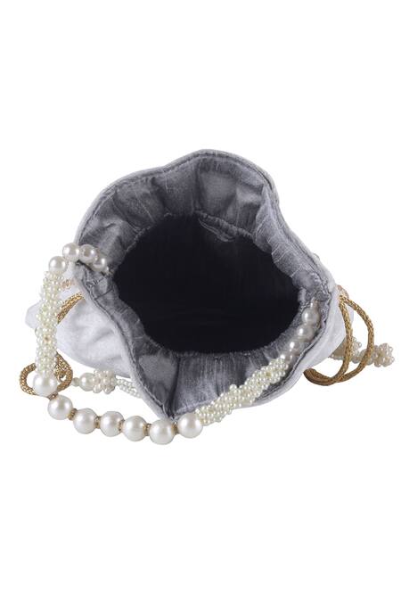 Buy_Nazaakat By Samara Singh_Gray Beads, Pearls, Embroidery, Tassels Potli Bag With Handle _Online_at_Aza_Fashions