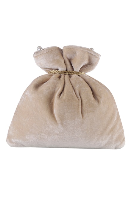 Buy_Nazaakat By Samara Singh_Beige Beads, Pearls, Embroidery, Tassels Potli Bag With Handle_Online_at_Aza_Fashions