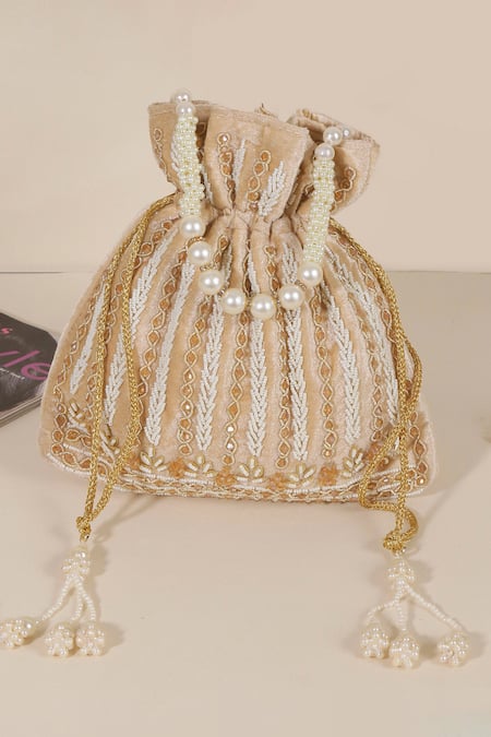 Nazaakat By Samara Singh Embroidered Potli Bag with Pearl Handle 