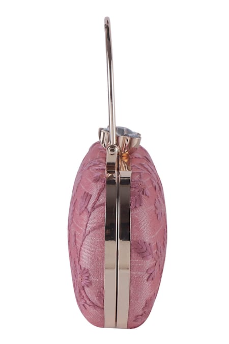 Buy_Nazaakat By Samara Singh_Pink Embroidery, Sequins, Crystals Floral Clutch With Detachable Handle _Online_at_Aza_Fashions