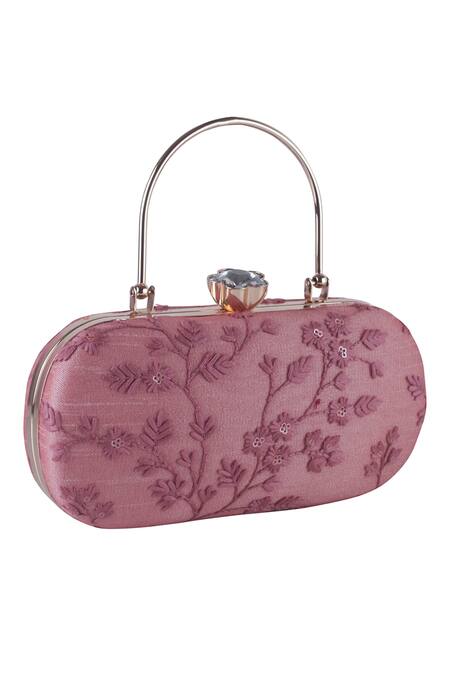Shop_Nazaakat By Samara Singh_Pink Embroidery, Sequins, Crystals Floral Clutch With Detachable Handle _Online_at_Aza_Fashions