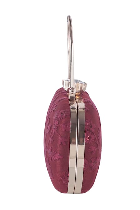 Nazaakat By Samara Singh_Red Embroidery, Sequins, Crystals Floral Clutch With Detachable Handle _Online_at_Aza_Fashions