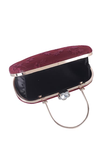 Shop_Nazaakat By Samara Singh_Red Embroidery, Sequins, Crystals Floral Clutch With Detachable Handle _Online_at_Aza_Fashions