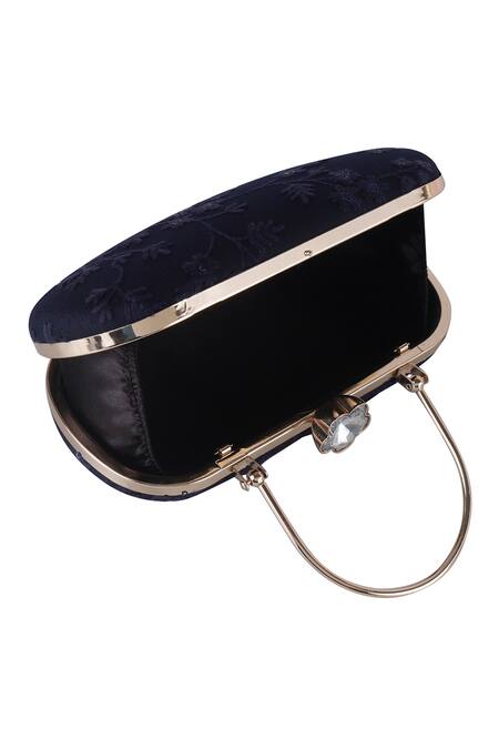 Shop_Nazaakat By Samara Singh_Blue Embroidery, Sequins, Crystals Clutch With Detachable Handle _Online_at_Aza_Fashions