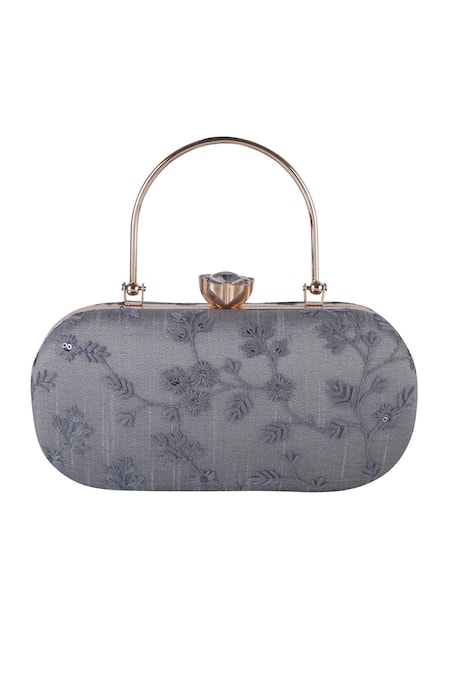 Nazaakat By Samara Singh Floral Embroidered Oval Clutch With Handle 