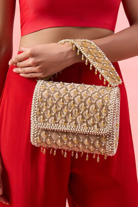 The Purple Sack Beaded Lattice Pattern Clutch  