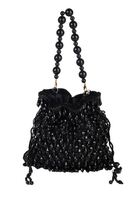 The Purple Sack_Black Beads, Sequins Beaded Embellished Potli Bag _at_Aza_Fashions