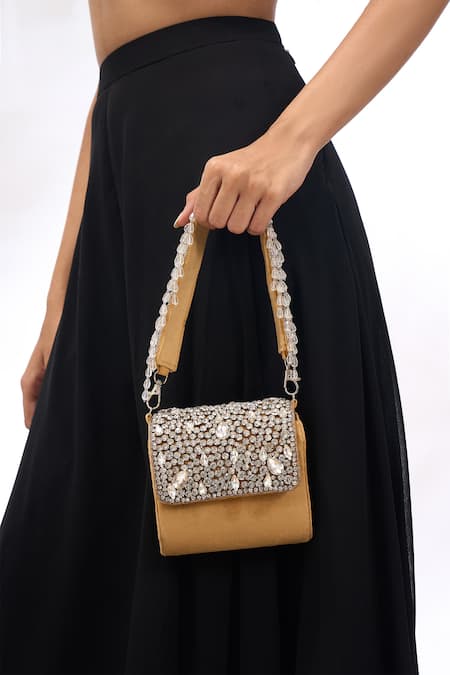 The Purple Sack Crystal & Bead Embellished Raw Silk Bag 