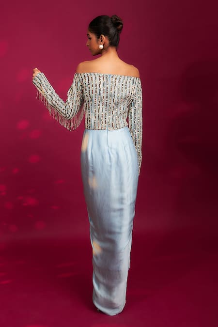 Sejal Kamdar Ajrakh Striped Draped Dress 