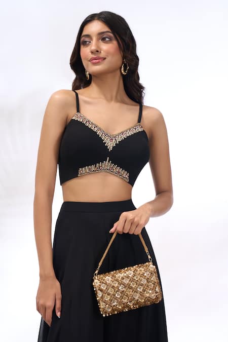 Shop_The Purple Sack_Gold Embroidery, Sequins And Beads Hand Bag 