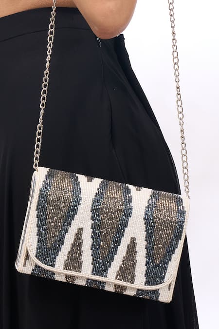 The Purple Sack Beaded Abstract Pattern Clutch Bag 