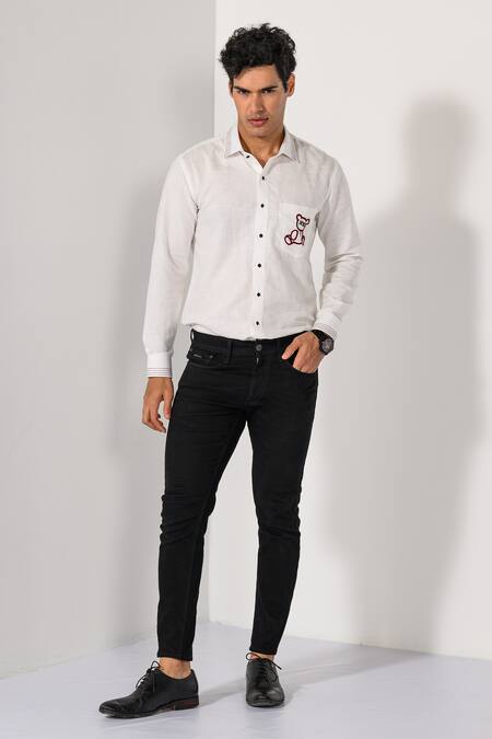 Shop Kalpana Naik White Cotton, Linen Embroidery Drunken Teddy Shirt Online at Aza Fashions Shop_Kalpana Naik_White Cotton, Linen Embroidery Drunken Teddy Shirt _Online_at_Aza_Fashions