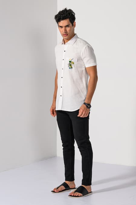 Buy_Kalpana Naik_White Cotton, Linen Embroidery Virgin Mojito Hand Shirt _Online_at_Aza_Fashions