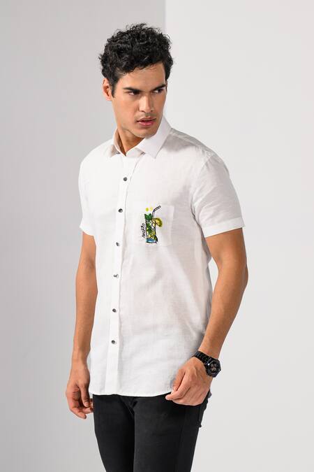 Shop_Kalpana Naik_White Cotton, Linen Embroidery Virgin Mojito Hand Shirt _Online_at_Aza_Fashions