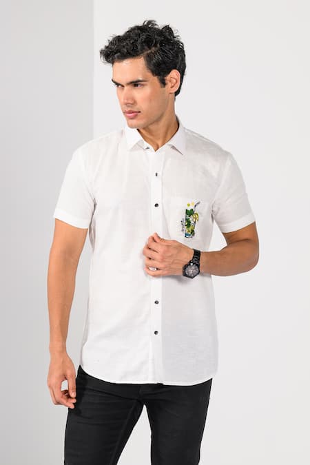 Kalpana Naik Virgin Mojito Hand Embroidered Cotton Linen Shirt 