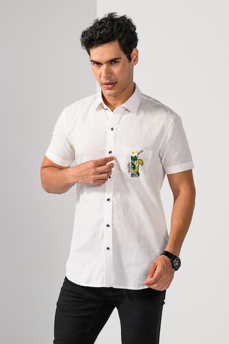 Kalpana Naik_White Cotton, Linen Embroidery Virgin Mojito Hand Shirt _at_Aza_Fashions