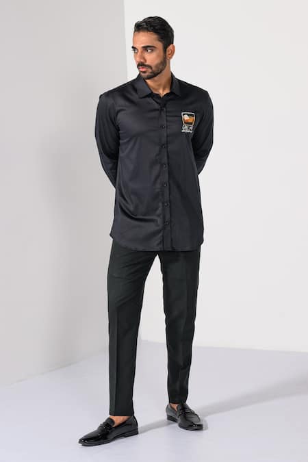 Buy_Kalpana Naik_Black Cotton Embroidery Whiskey On The Rocks Hand Shirt _Online_at_Aza_Fashions