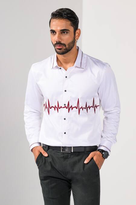 Kalpana Naik_White Cotton Embroidery Echoes Of The Heart Shirt _Online_at_Aza_Fashions