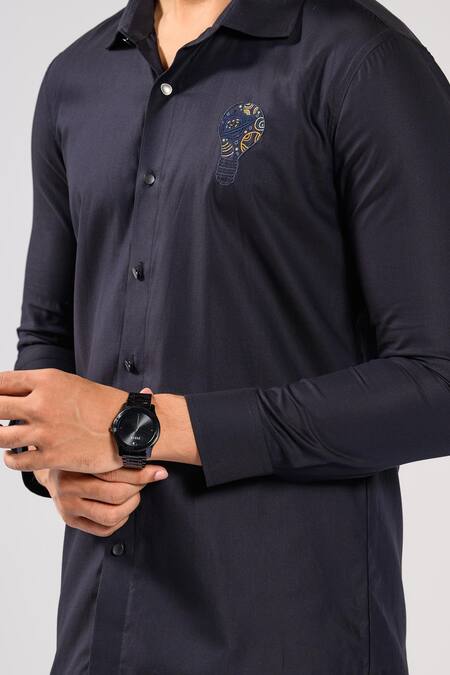 Kalpana Naik_Navy Cotton Embroidery Galaxy Glow Stretch Shirt _Online_at_Aza_Fashions