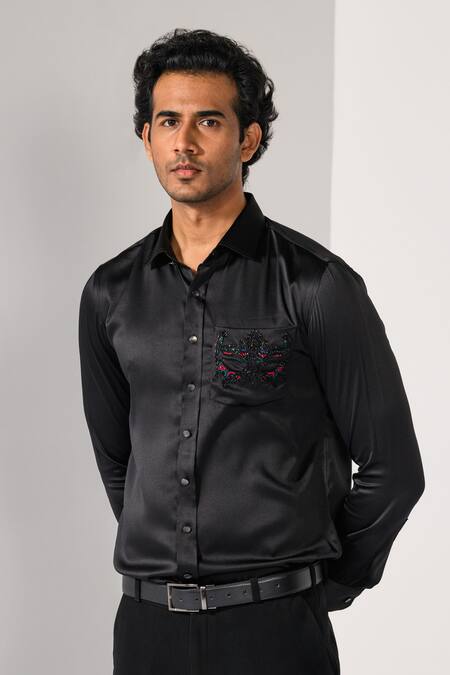 Kalpana Naik_Black Cotton Embroidery, Beads Masquerade Magic Hand Cutdana And Thread Shirt _Online_at_Aza_Fashions