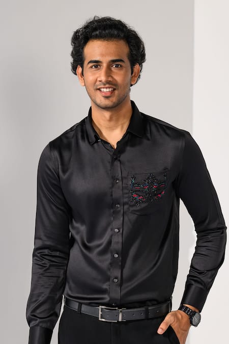 Buy_Kalpana Naik_Black Cotton Embroidery, Beads Masquerade Magic Hand Cutdana And Thread Shirt _Online_at_Aza_Fashions