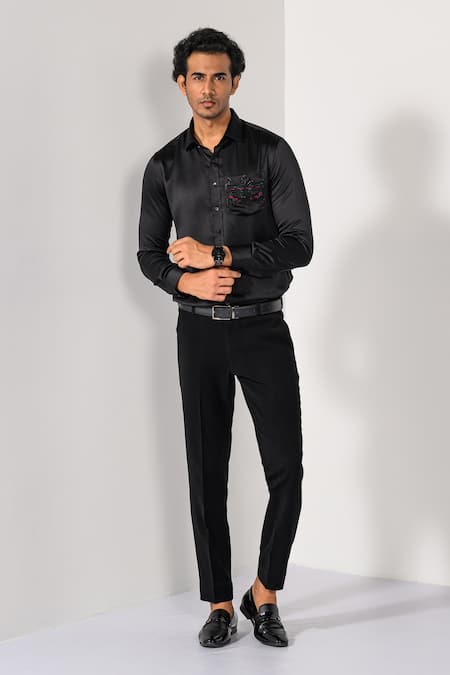 Shop_Kalpana Naik_Black Cotton Embroidery, Beads Masquerade Magic Hand Cutdana And Thread Shirt _Online_at_Aza_Fashions