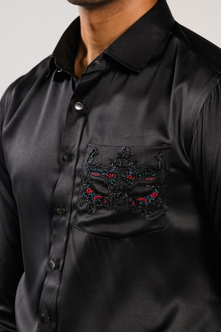 Kalpana Naik_Black Cotton Embroidery, Beads Masquerade Magic Hand Cutdana And Thread Shirt _at_Aza_Fashions