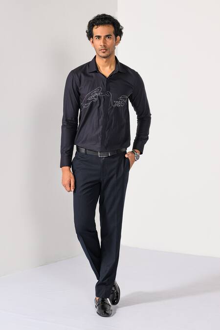 Kalpana Naik_Black Cotton Embroidery Threads Of Fate Dabka Hand Motif Shirt _Online_at_Aza_Fashions