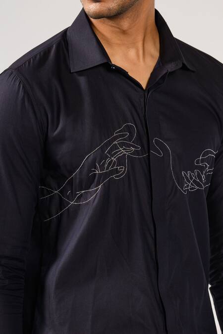 Buy_Kalpana Naik_Black Cotton Embroidery Threads Of Fate Dabka Hand Motif Shirt _Online_at_Aza_Fashions