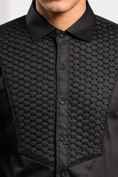 Kalpana Naik Black Cotton Embroidery Honeycomb Quilted Hand Shirt Online at Aza Fashions Kalpana Naik_Black Cotton Embroidery Honeycomb Quilted Hand Shirt _Online_at_Aza_Fashions
