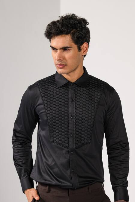 Kalpana Naik Black Cotton Embroidery Honeycomb Quilted Hand Shirt at Aza Fashions Kalpana Naik_Black Cotton Embroidery Honeycomb Quilted Hand Shirt _at_Aza_Fashions
