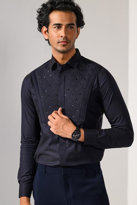 Kalpana Naik Geometric Quilted Pipe Work Embroidered Shirt 