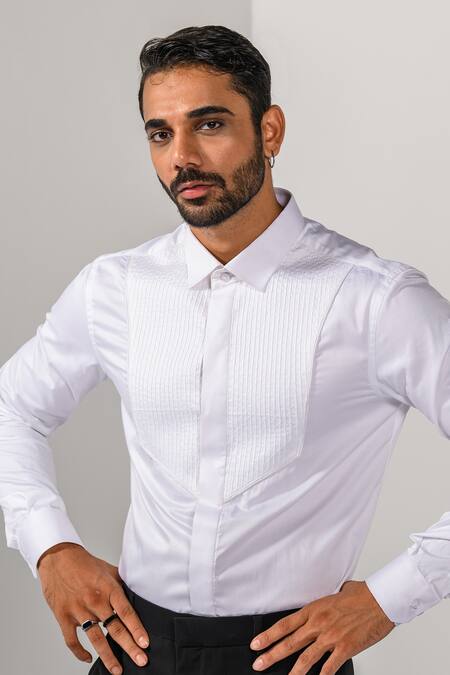 Buy_Kalpana Naik_White Cotton Embroidery Pintuck Detail Hand And Machine Shirt _Online_at_Aza_Fashions