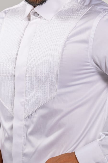 Kalpana Naik_White Cotton Embroidery Pintuck Detail Hand And Machine Shirt _at_Aza_Fashions