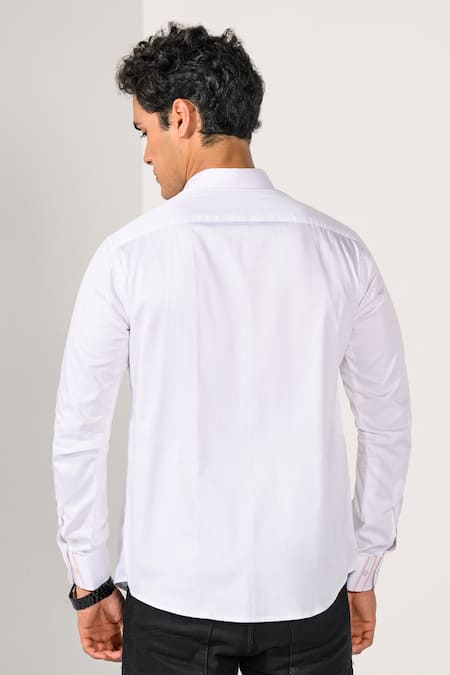 Kalpana Naik Pintuck Detail Metallic Strip Cotton Stretch Shirt 