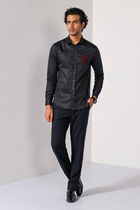 Kalpana Naik Black Cotton Embroidery Mystic Mask Shirt Online at Aza Fashions Kalpana Naik_Black Cotton Embroidery Mystic Mask Shirt _Online_at_Aza_Fashions