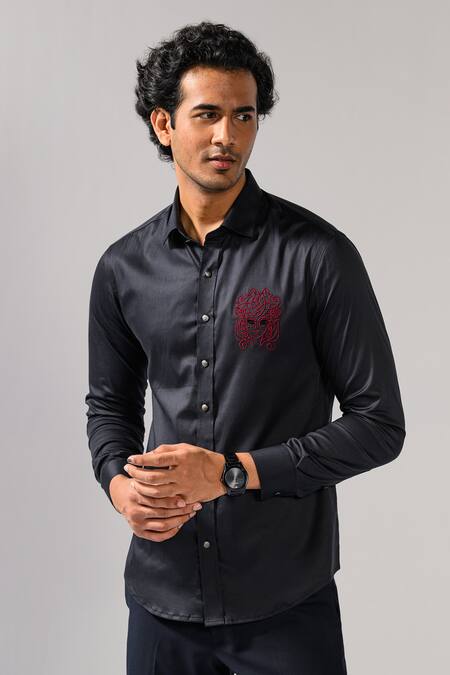 Buy Kalpana Naik Black Cotton Embroidery Mystic Mask Shirt Online at Aza Fashions Buy_Kalpana Naik_Black Cotton Embroidery Mystic Mask Shirt _Online_at_Aza_Fashions